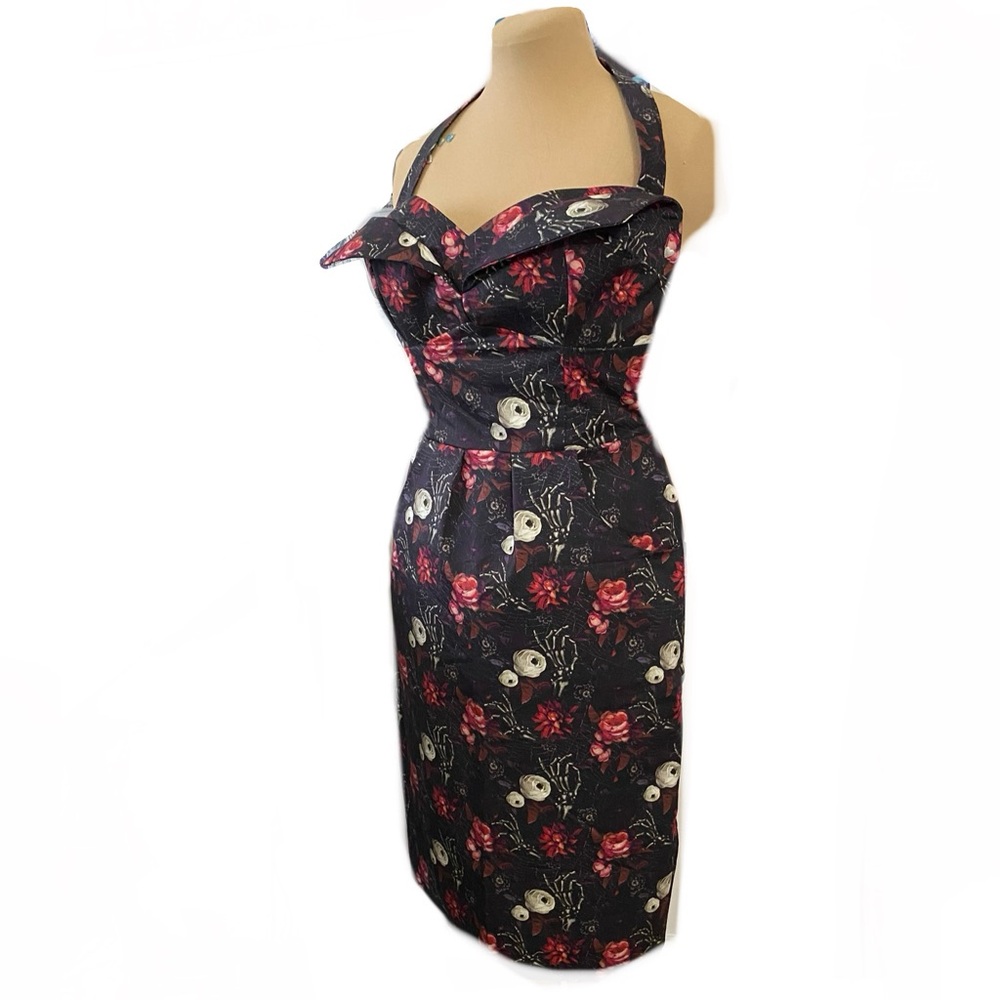 Sold- Skeleton and Rose Halter Wiggle Dress